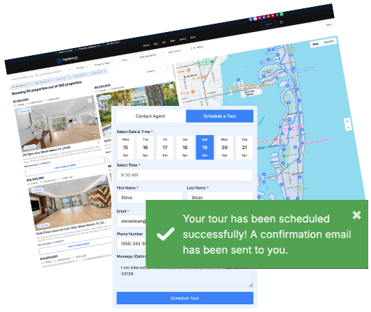 Lead-optimized IDX website experience with schedule tour flow